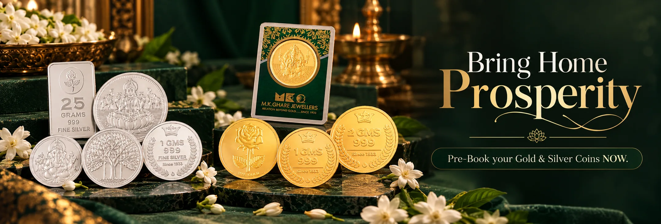 Festive gold and silver coins for Dussehra, Dhanteras and Diwali