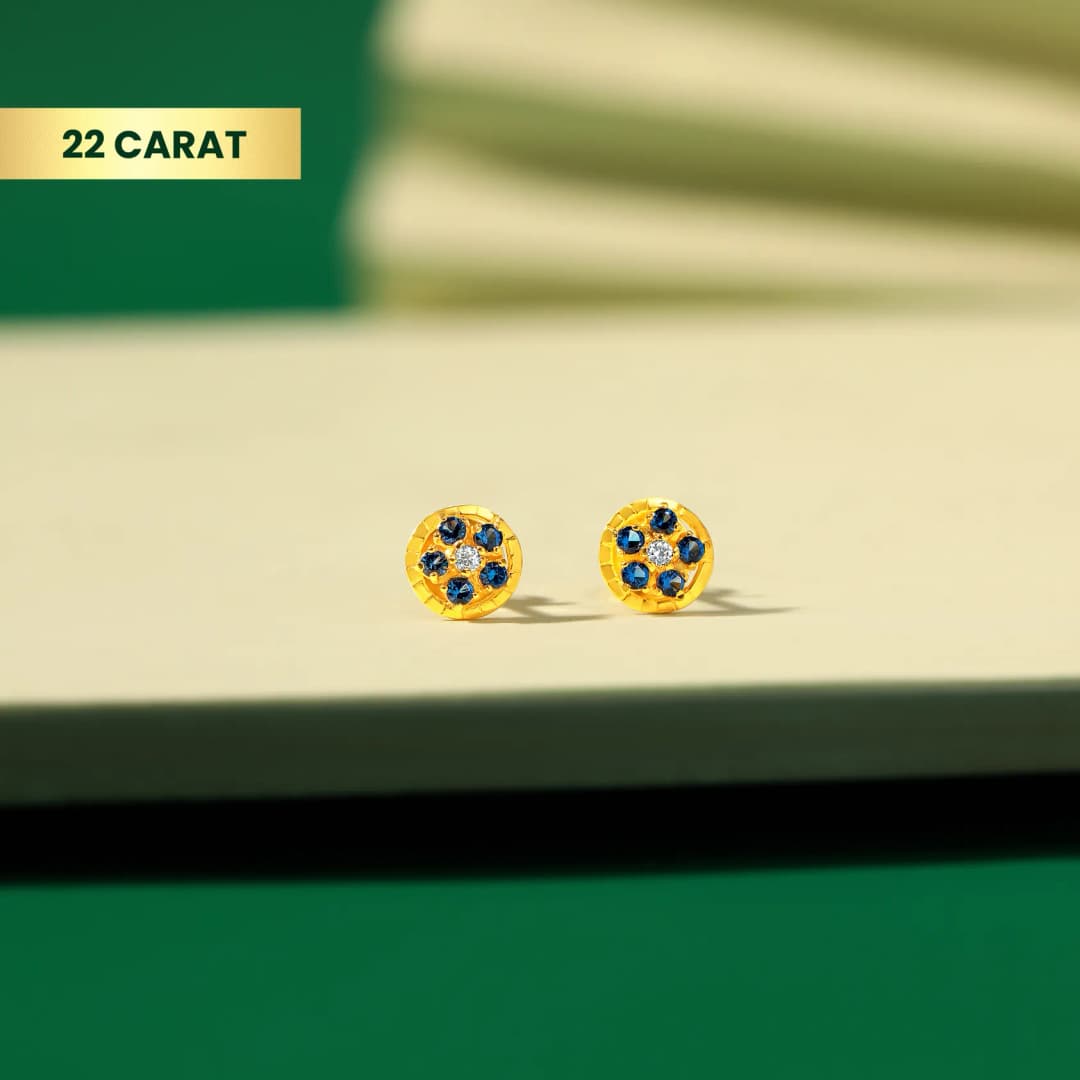 22Kt Blue Floral Gold AD Tops