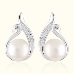 Celestial Curve Pearl Silver Studs