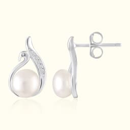 Celestial Curve Pearl Silver Studs