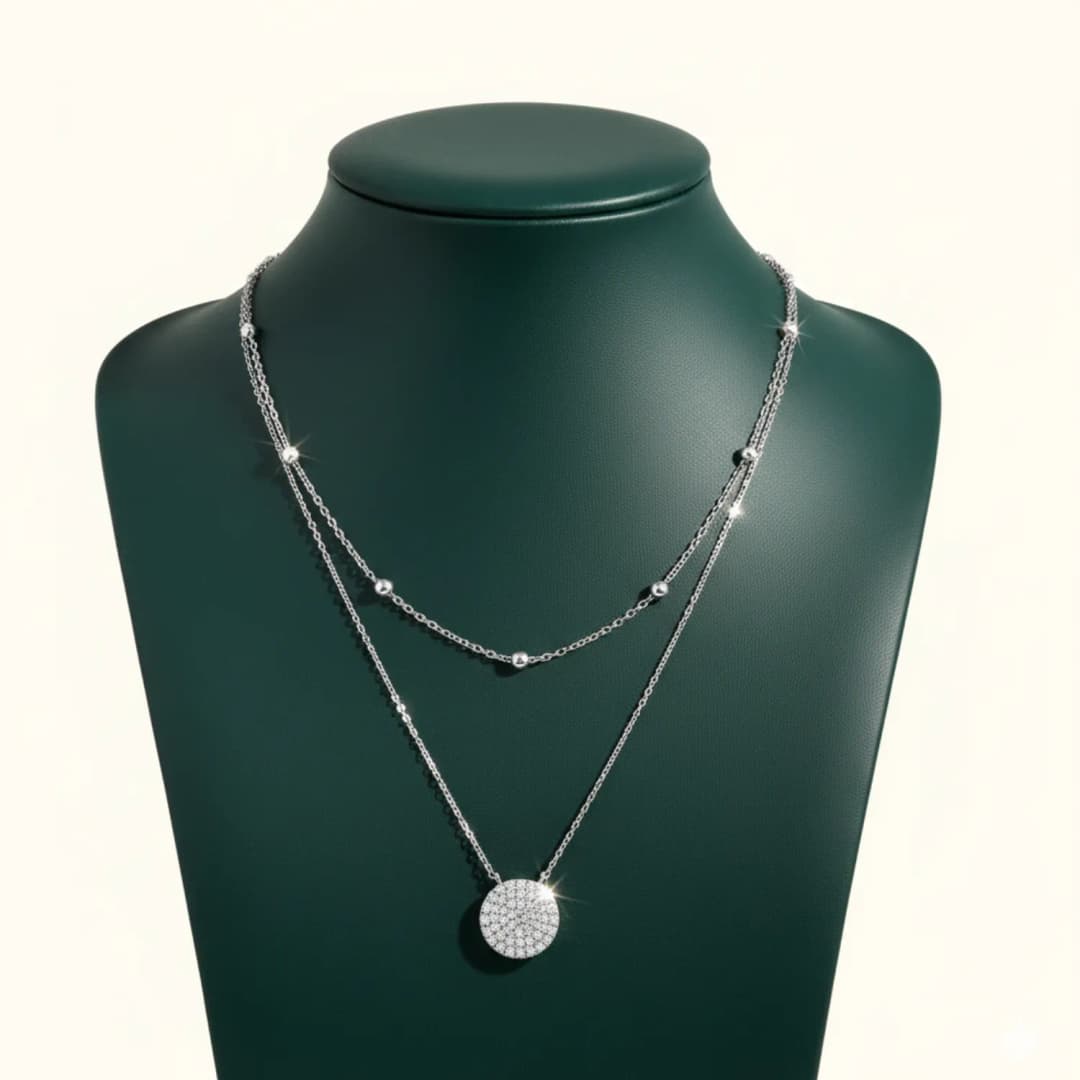 Silver Layered Circle Pendant Necklace