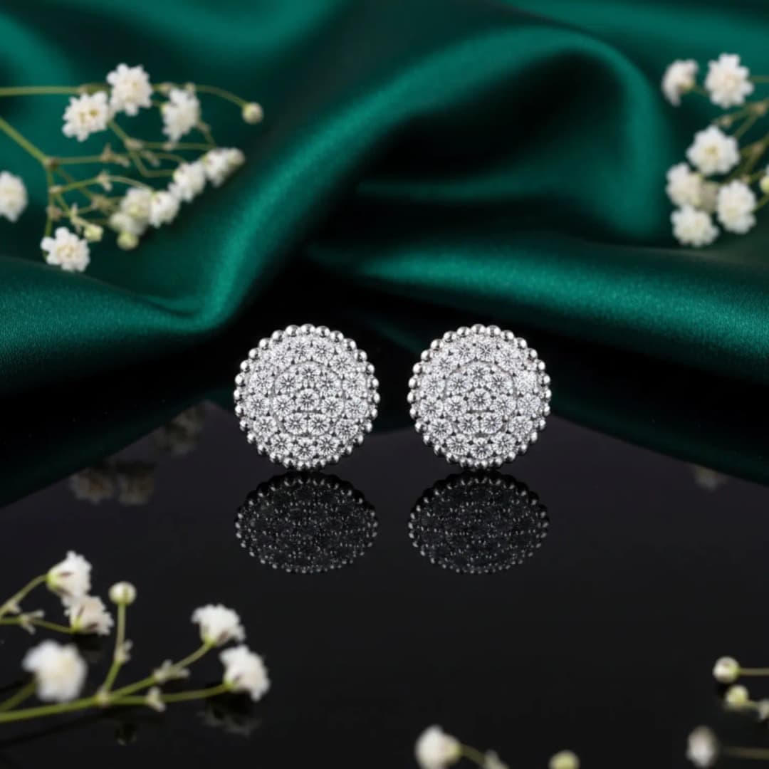 Silver Round Cluster Studs
