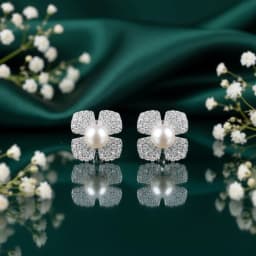 Luna Circle Pearl & CZ Silver Studs