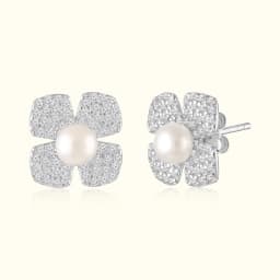 Luna Circle Pearl & CZ Silver Studs