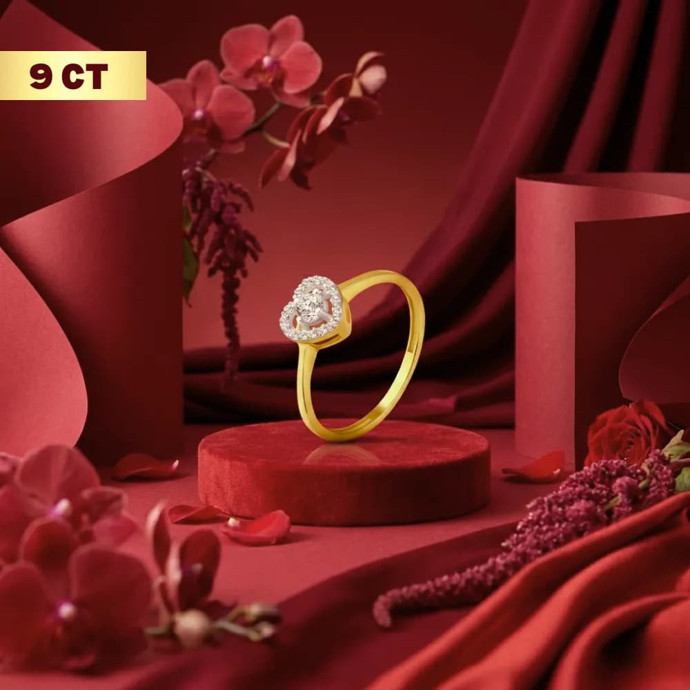 9CT Gold Heart AD Solitaire Ring