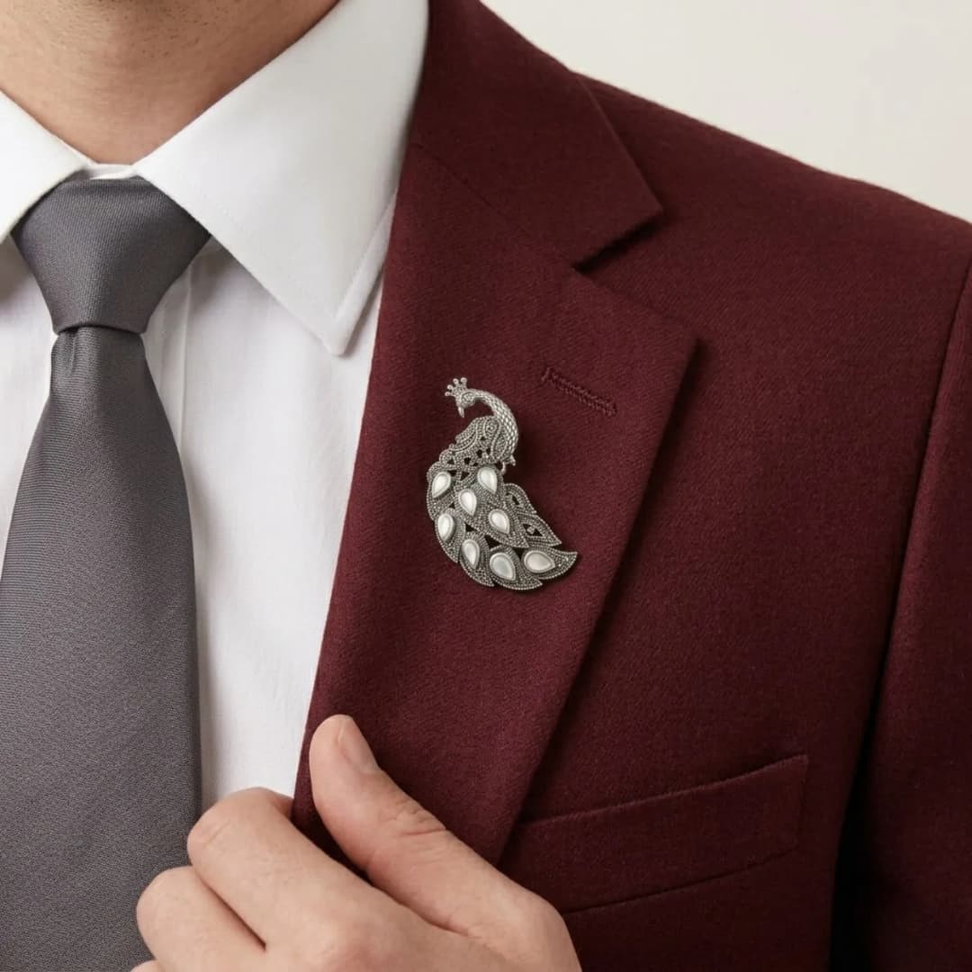Marcasite Style Silver Peacock Brooch Pin