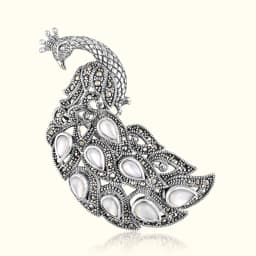 Marcasite Style Silver Peacock Brooch Pin