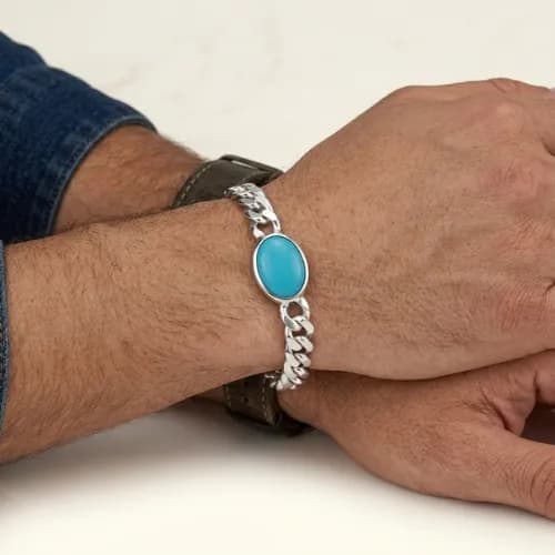 Classic Blue Stone Silver Link Bracelet