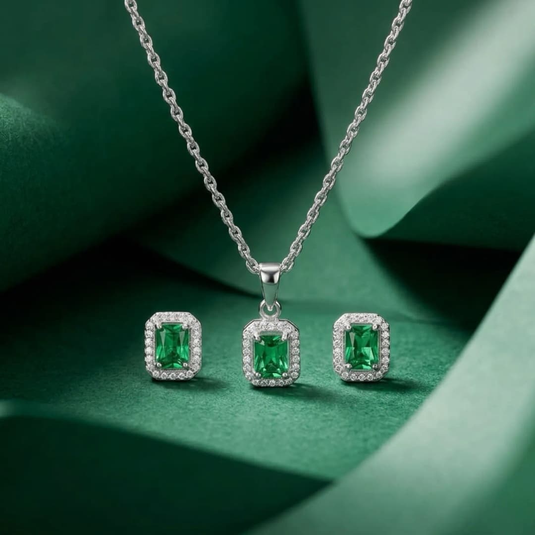 Jade Aura Silver Necklace Set