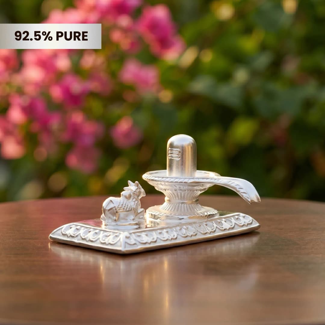 Graceful Silver Shivling With Nandi Idol