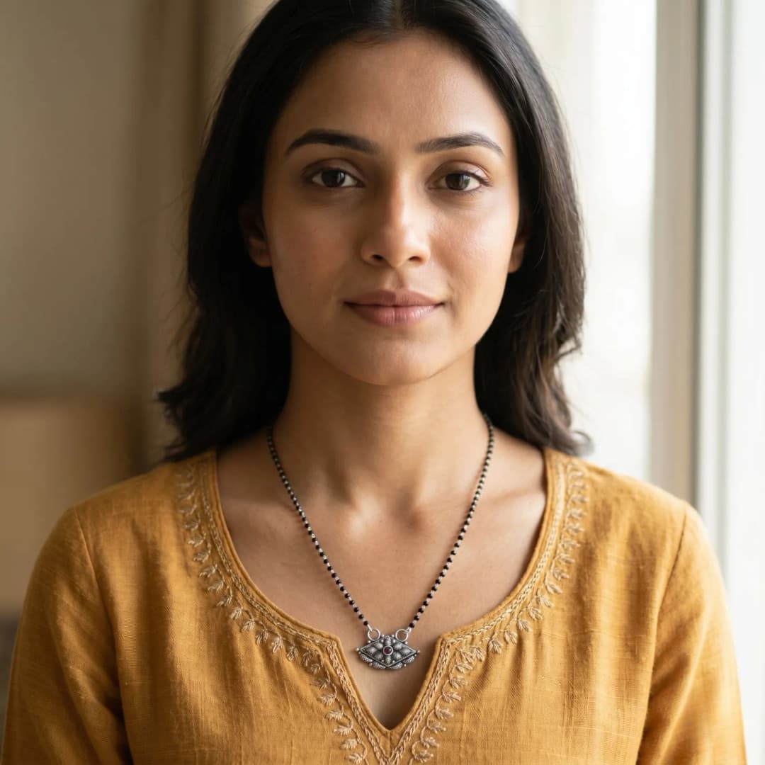 Oxidised Silver Floral Mangalsutra