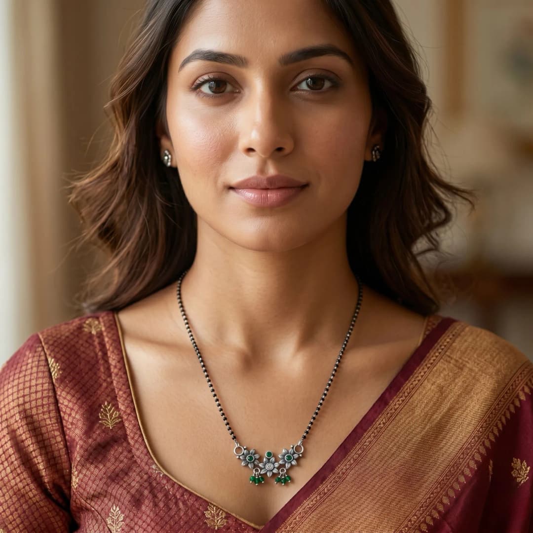 Mayurika Silver Oxidised Mangalsutra