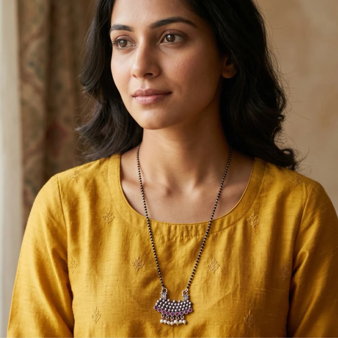 Ghungroo Silver Oxidised Mangalsutra