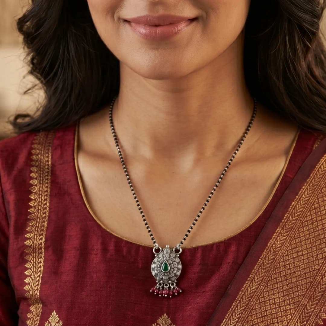 Vrindavan Floral Silver Mangalsutra