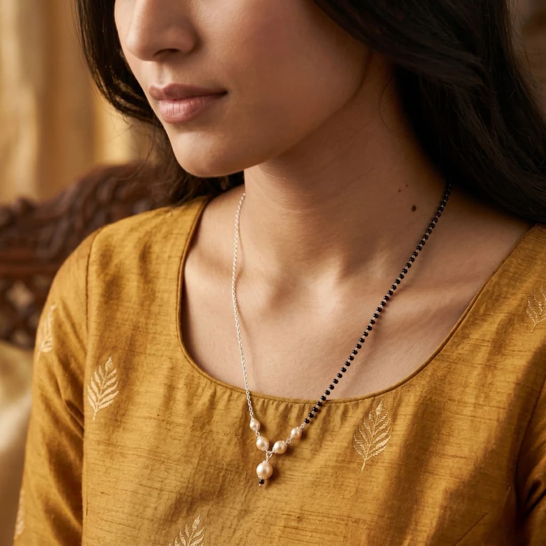 Silver Moti Linked Mangalsutra
