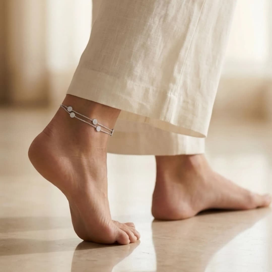 Sterling Silver Double Chain Circular Anklet