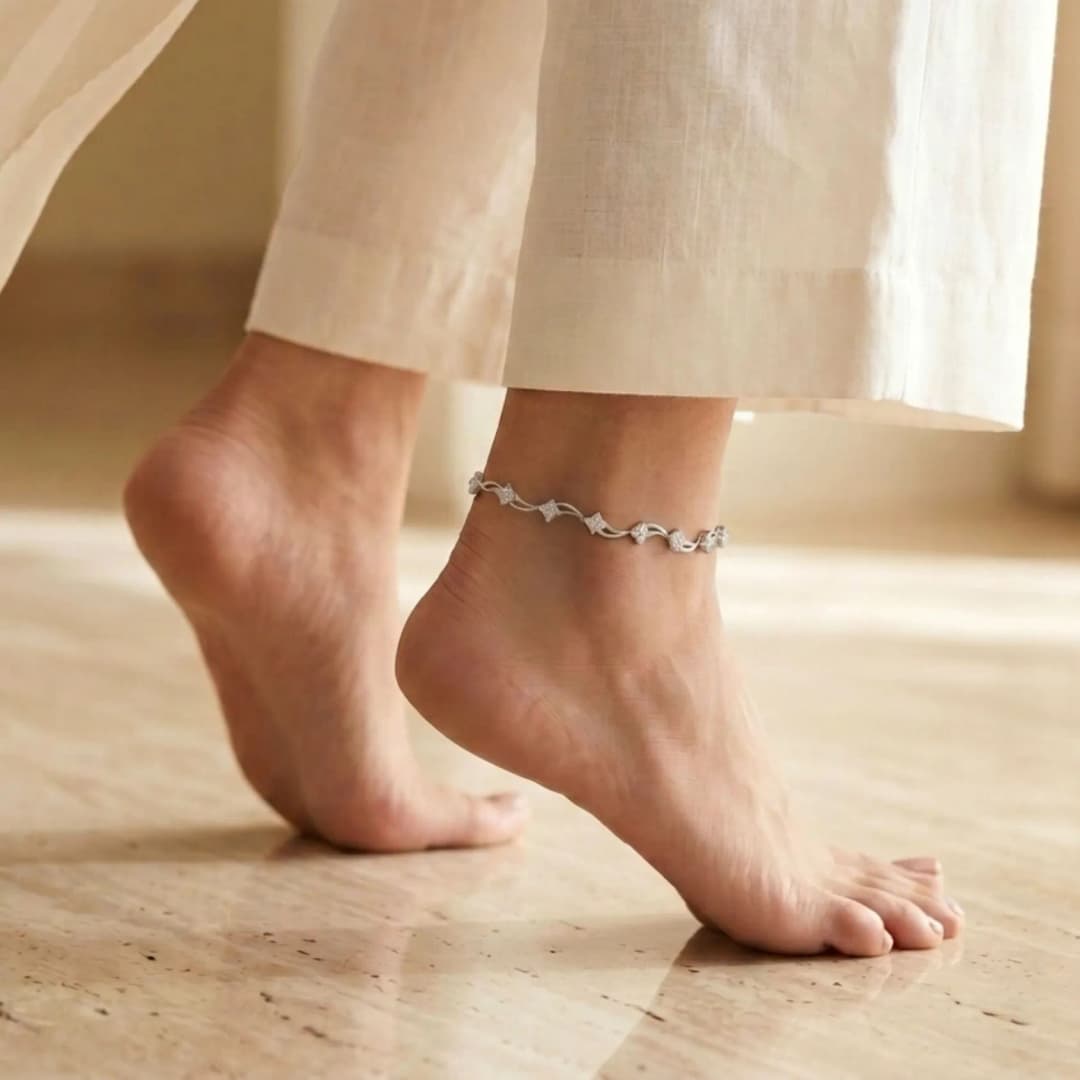 Sterling Silver Fancy Floral Link Anklet