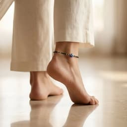Minimal Black Beads Evil Eye Silver Anklet