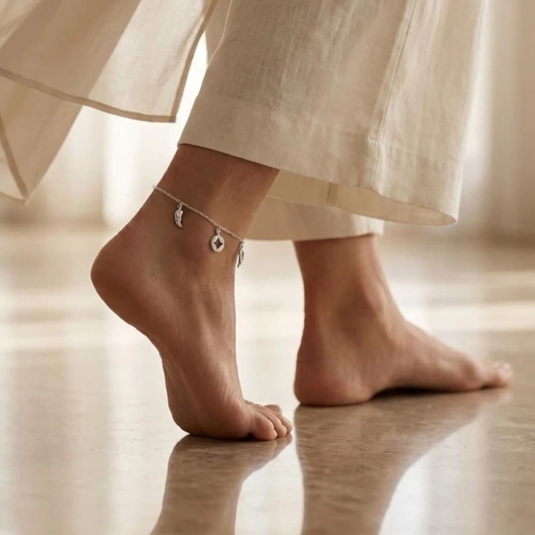 Square Dance Silver Anklet