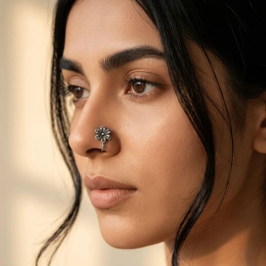 Silver Bloom Oxidised Nath
