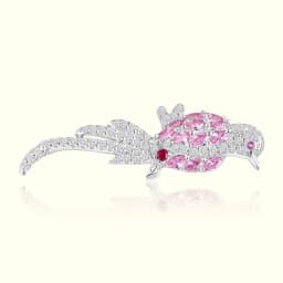 Pink Bird Silver Brooch