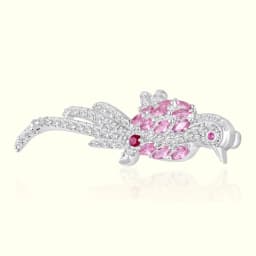 Pink Bird Silver Brooch