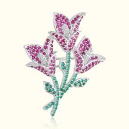 Floral Crystal Silver Brooch