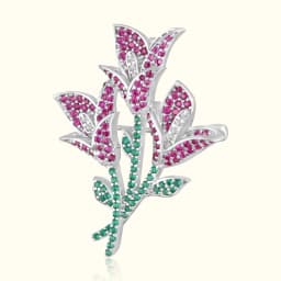 Floral Crystal Silver Brooch