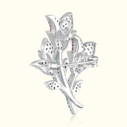 Floral Crystal Silver Brooch