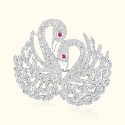 Elegant Swan Pair Silver Brooch