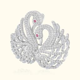 Elegant Swan Pair Silver Brooch