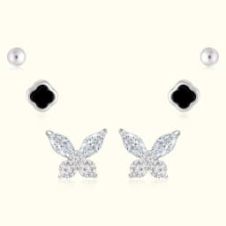 Silver Earrings Set with Crystal Butterfly and Enamel