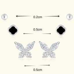 Silver Earrings Set with Crystal Butterfly and Enamel