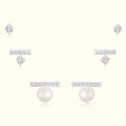 Silver Earrings Set with Pearl Drop
