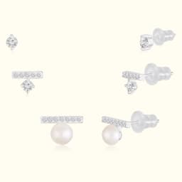 Silver Earrings Set with Pearl Drop