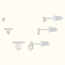 Silver Earrings Set with Pearl Drop