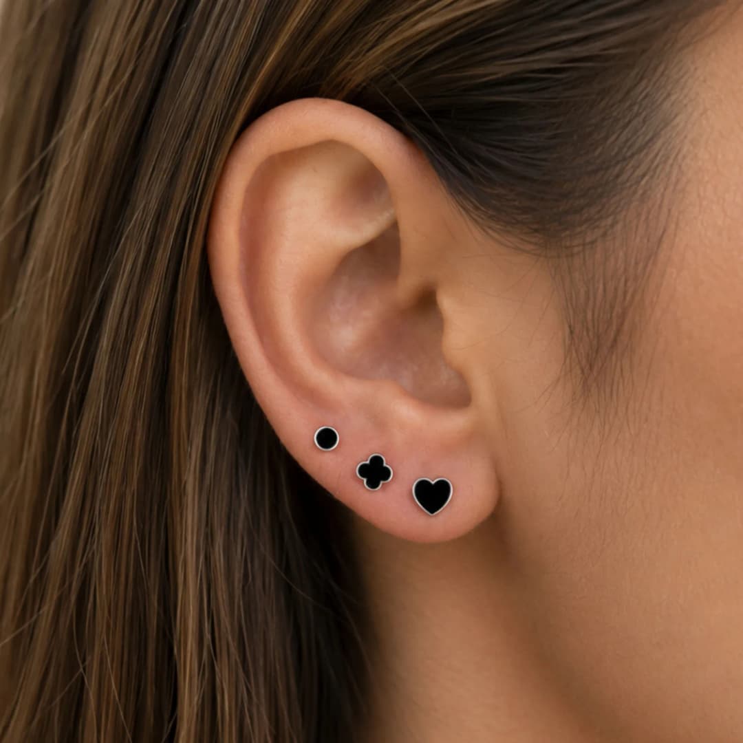Silver Earrings Set with Black Enamel