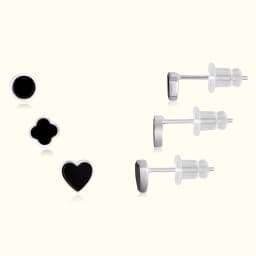 Silver Earrings Set with Black Enamel
