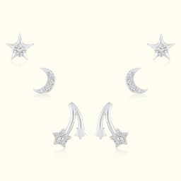 Star and Moon Celestial Silver Earring Set