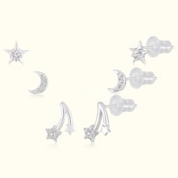Star and Moon Celestial Silver Earring Set
