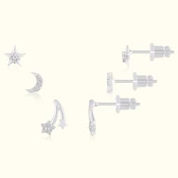 Star and Moon Celestial Silver Earring Set