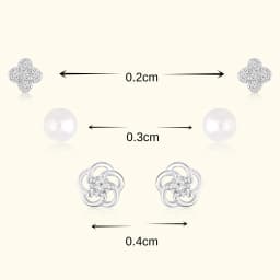 Pearl and Flower Silver Earring Set