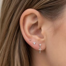 Silver Earring Set with Cross Drop and Pave