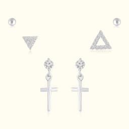 Silver Earring Set with Cross Drop and Pave