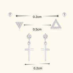 Silver Earring Set with Cross Drop and Pave