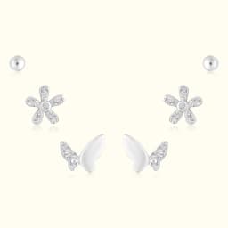 Flower and Butterfly Silver Earrings Set