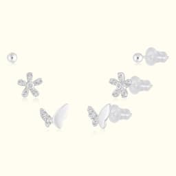Flower and Butterfly Silver Earrings Set