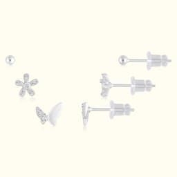 Flower and Butterfly Silver Earrings Set