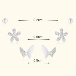 Flower and Butterfly Silver Earrings Set