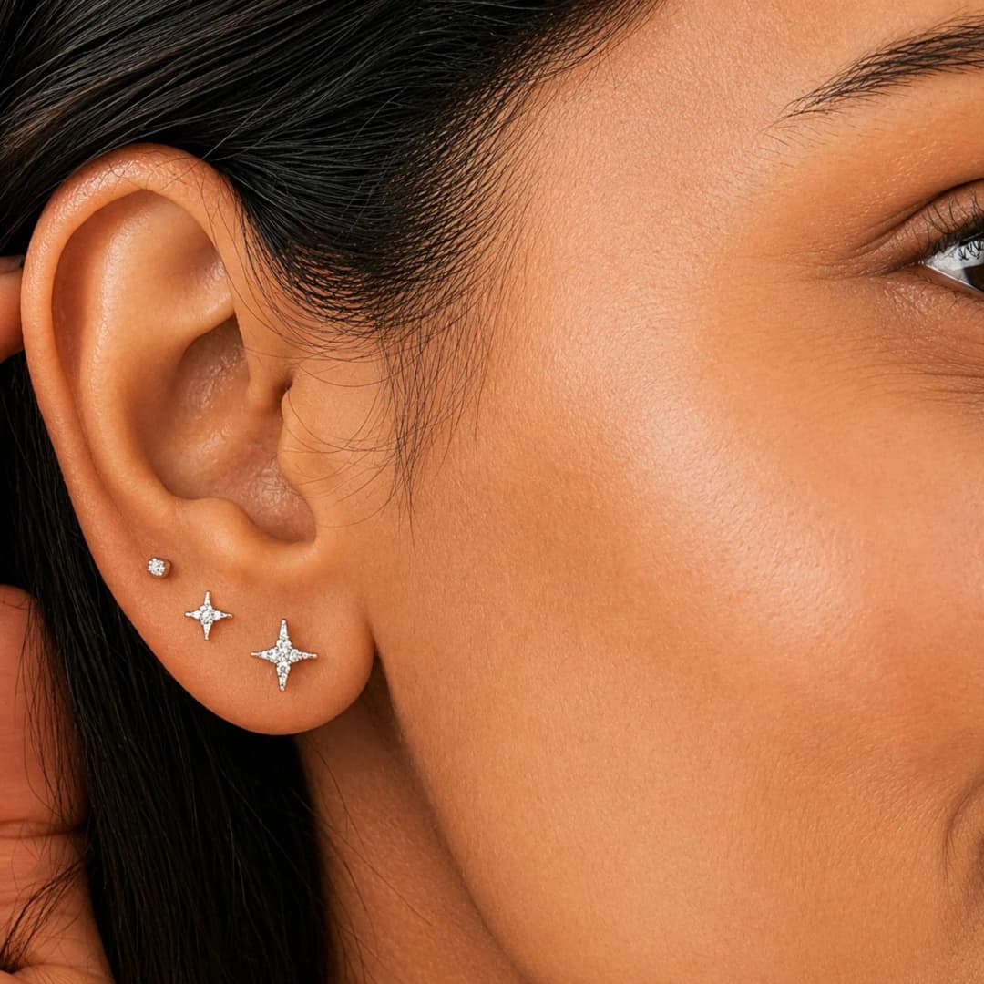 Silver Star Earrings Set